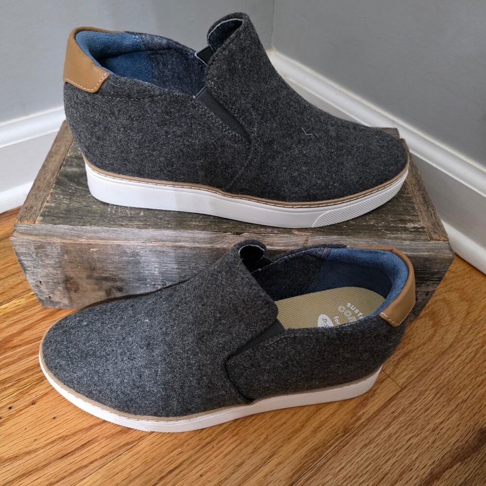Dr Scholl's Wedge Sneakers Grey Wool Blend Slip On Shoes Size 7M - Picture 2 of 6